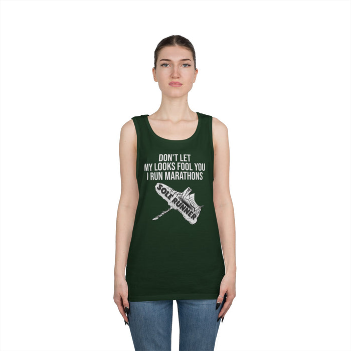 Don't Let My Looks Fool You. I Run Marathons: Unisex Heavy Cotton Tank Top