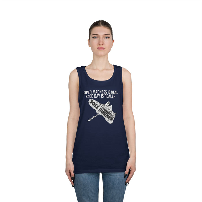 Taper Madness Is Real, Race Day Is Realer: Unisex Heavy Cotton Tank Top
