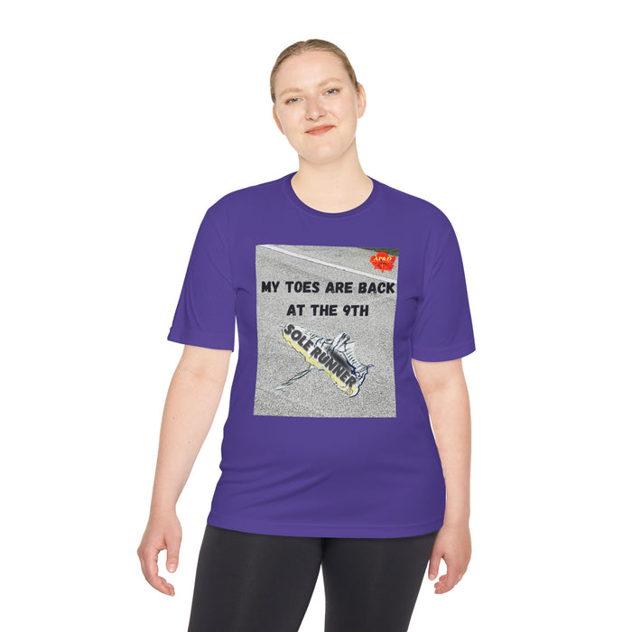 My Toes Are Back at the 9th-Whimsical Moisture Wicking Unisex T-Shirt For Runners