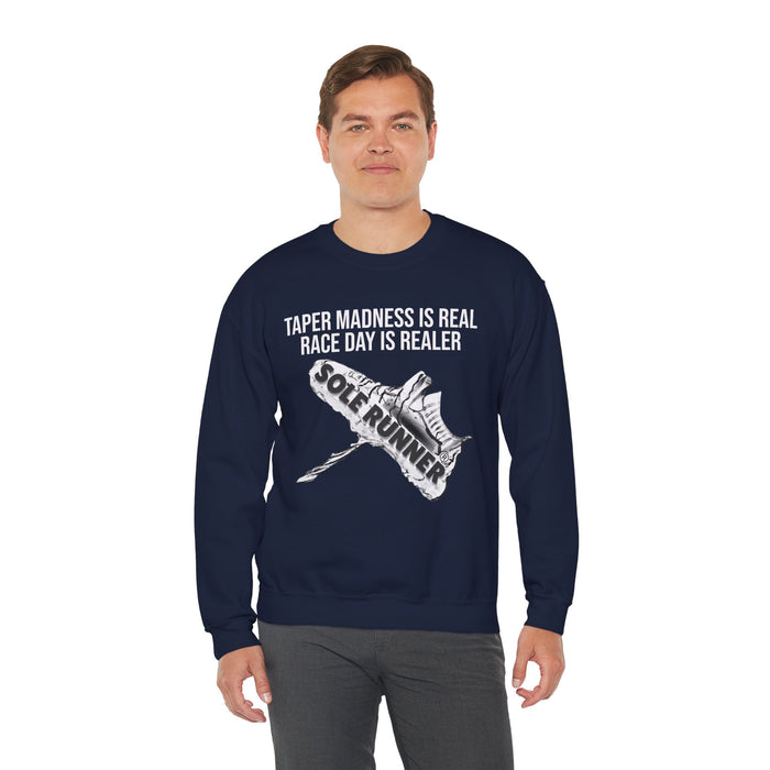 Taper Madness Is Real, Race Day Is Realer: Unisex Heavy Blend™ Crewneck Sweatshirt