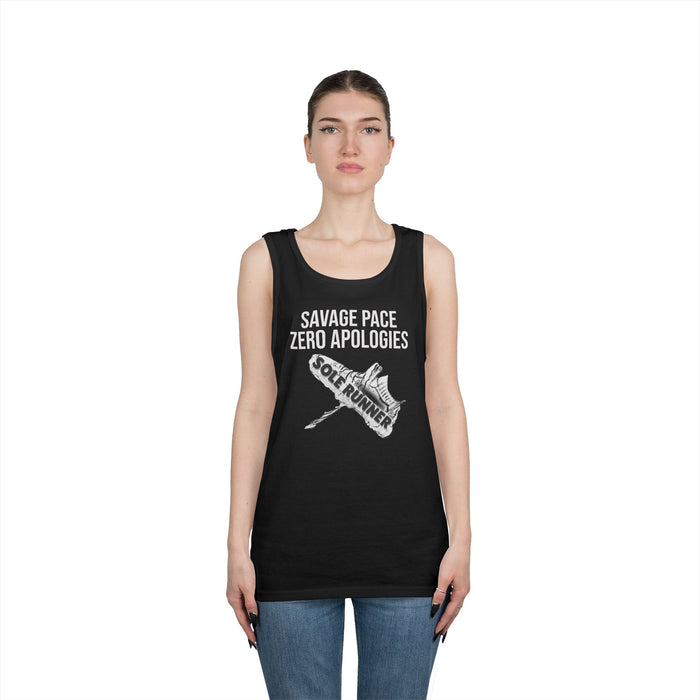 Savage Pace Zero Apologies: Unisex Heavy Cotton Tank Top