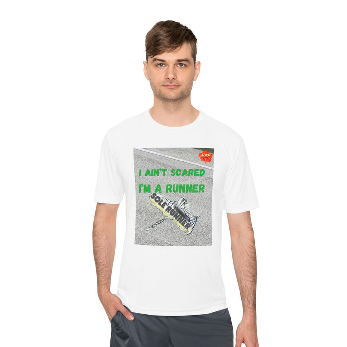 I Ain't Scared, I'm A Runner, Whimsical Moisture Wicking Unisex T-Shirt for Runners