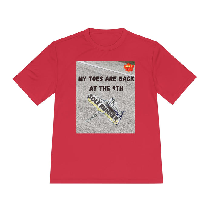My Toes Are Back at the 9th-Whimsical Moisture Wicking Unisex T-Shirt For Runners