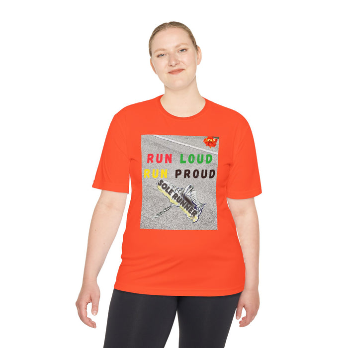 Run Loud, Run Proud-Whimsical Moisture Wicking Unisex T-Shirt For Runners