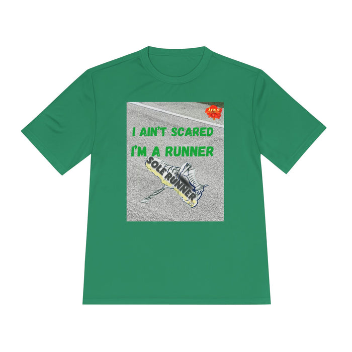 I Ain't Scared, I'm A Runner, Whimsical Moisture Wicking Unisex T-Shirt for Runners