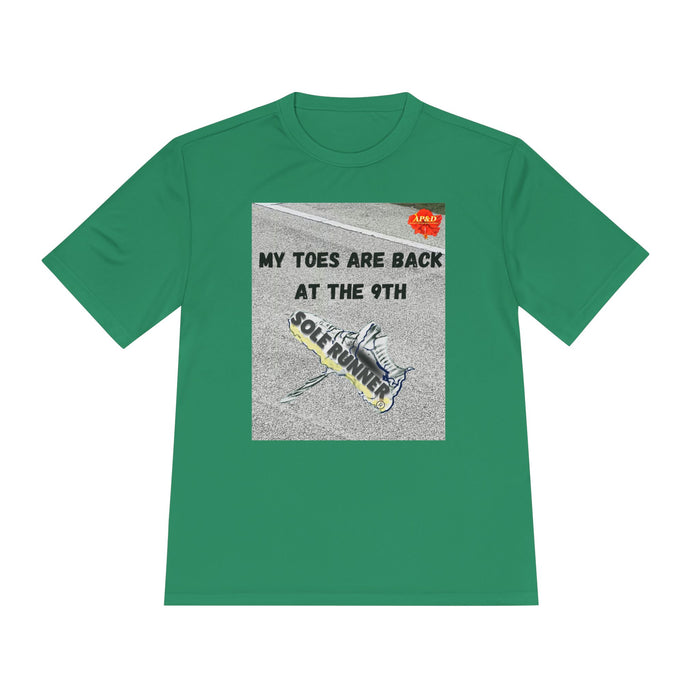 My Toes Are Back at the 9th-Whimsical Moisture Wicking Unisex T-Shirt For Runners