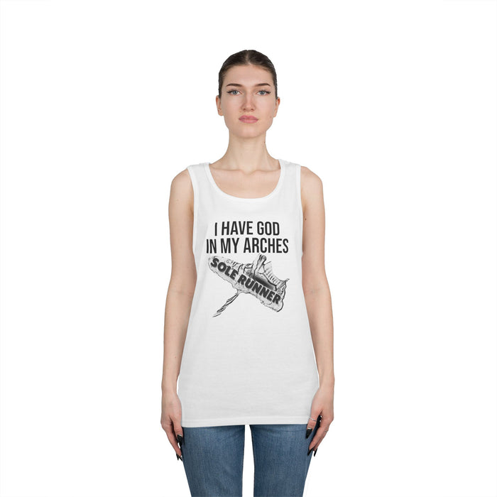 I Have God In My Arches: Unisex Heavy Cotton Tank Top