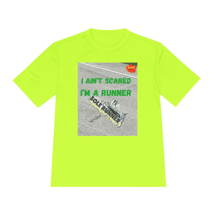 I Ain't Scared, I'm A Runner, Whimsical Moisture Wicking Unisex T-Shirt for Runners