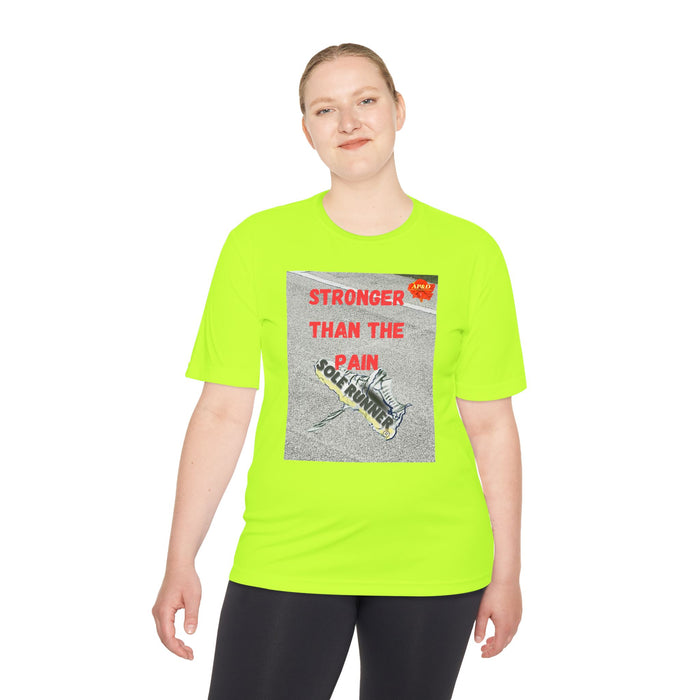 Stronger Than The Pain- Whimsical Moisture Wicking Unisex T-Shirt For Runners