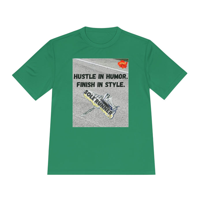 Hustle In Humor. Finish In Style-Whimsical Moisture Wicking Unisex T-Shirt For Unnners