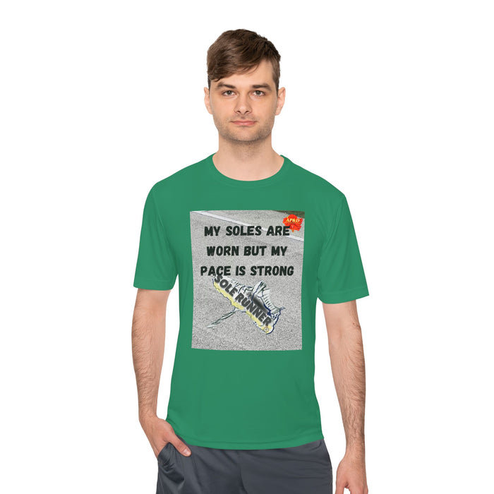 My Soles Are Worn But My Pace Is Strong-Whimsical Moisture Wicking Unisex T-Shirt For Runners