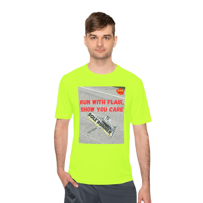 Run With Flair Show You Care-Whimsical Moisture Wicking Unisex T-Shirt For Runners
