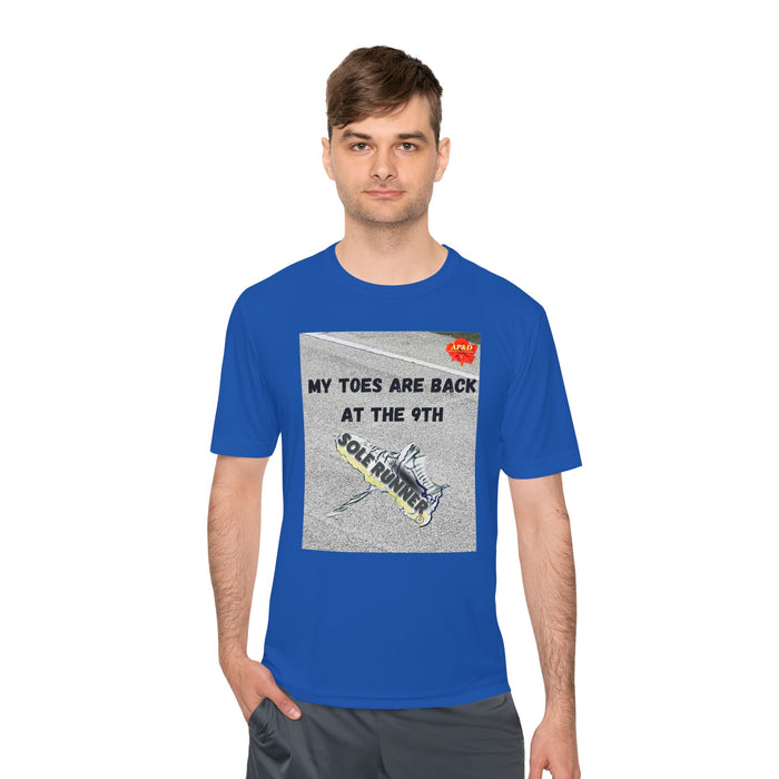 My Toes Are Back at the 9th-Whimsical Moisture Wicking Unisex T-Shirt For Runners