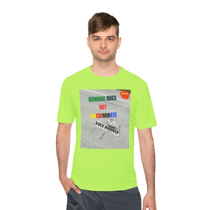 Running Does Not Discriminate | Sole Runner® Legacy Performance Tee: Unisex Moisture Wicking Tee