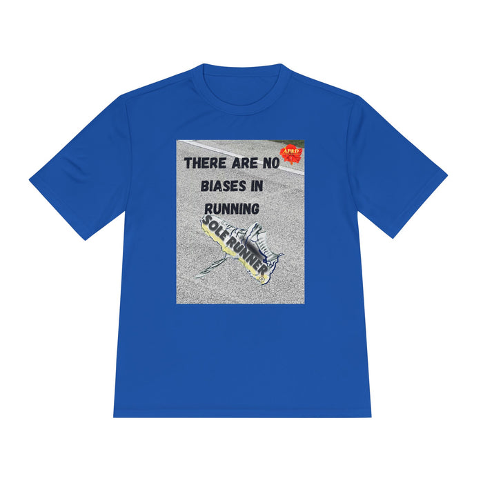There Are No Biases In Running. Whimsical Moisture Wicking Unisex T-Shirt For Runners