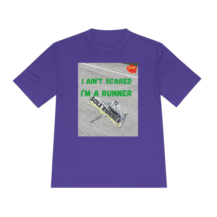 I Ain't Scared, I'm A Runner, Whimsical Moisture Wicking Unisex T-Shirt for Runners