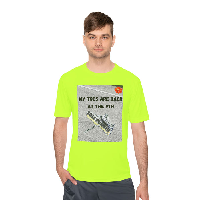 My Toes Are Back at the 9th-Whimsical Moisture Wicking Unisex T-Shirt For Runners