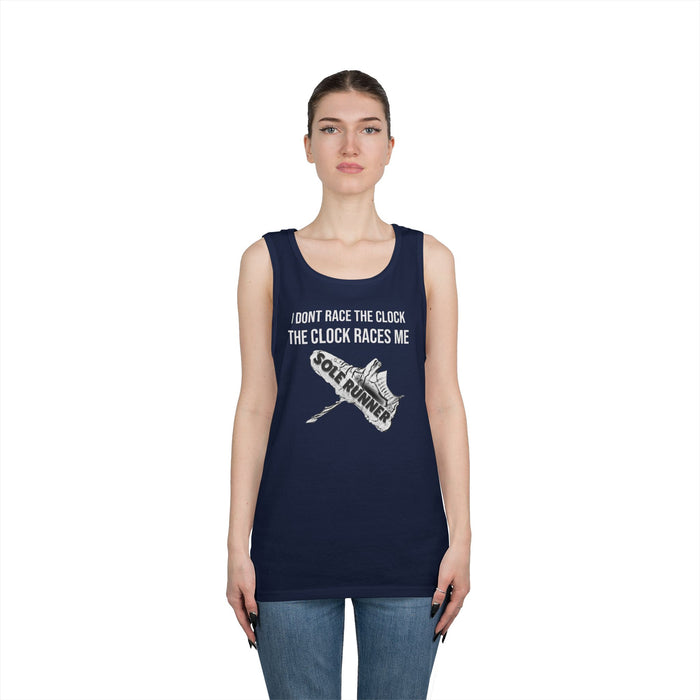 I Don't Race The Clock. The Clock Races Me: Unisex Heavy Cotton Tank Top