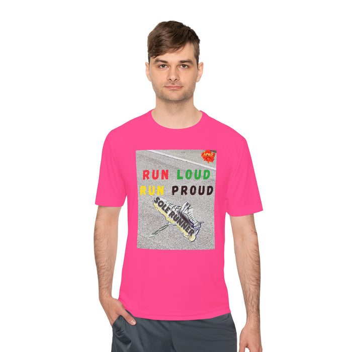 Run Loud, Run Proud-Whimsical Moisture Wicking Unisex T-Shirt For Runners