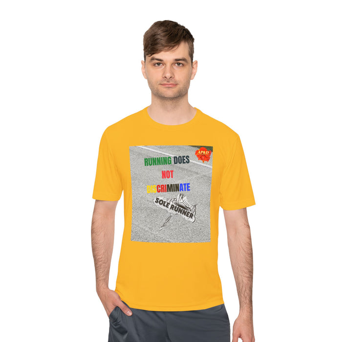 Running Does Not Discriminate | Sole Runner® Legacy Performance Tee: Unisex Moisture Wicking Tee