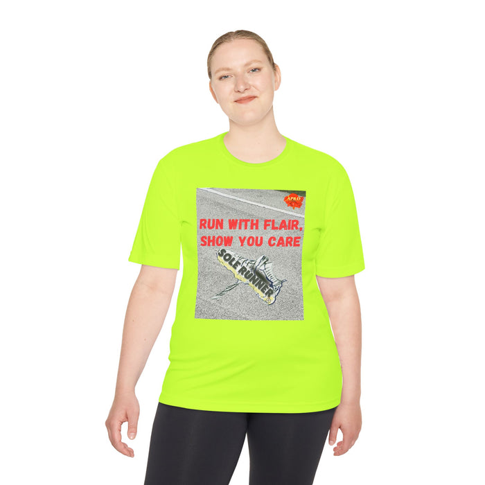 Run With Flair Show You Care-Whimsical Moisture Wicking Unisex T-Shirt For Runners