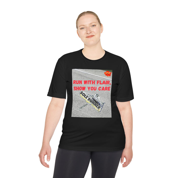 Run With Flair Show You Care-Whimsical Moisture Wicking Unisex T-Shirt For Runners