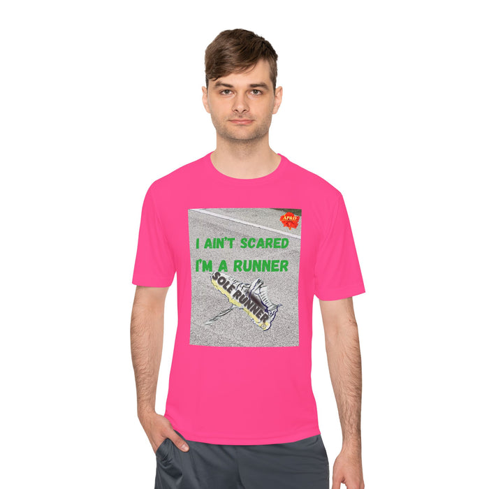 I Ain't Scared, I'm A Runner, Whimsical Moisture Wicking Unisex T-Shirt for Runners