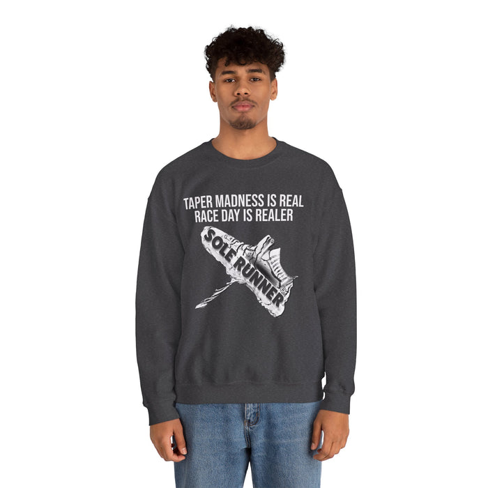 Taper Madness Is Real, Race Day Is Realer: Unisex Heavy Blend™ Crewneck Sweatshirt