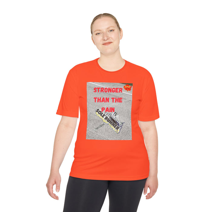 Stronger Than The Pain- Whimsical Moisture Wicking Unisex T-Shirt For Runners