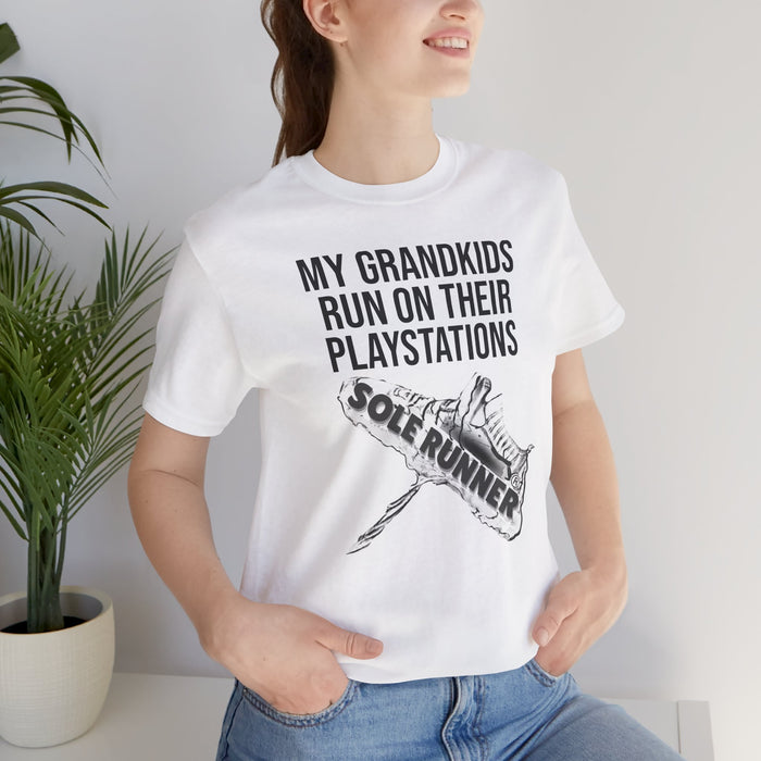 My Grandkids Run On Their PlayStations: Unisex Jersey Short Sleeve Tee