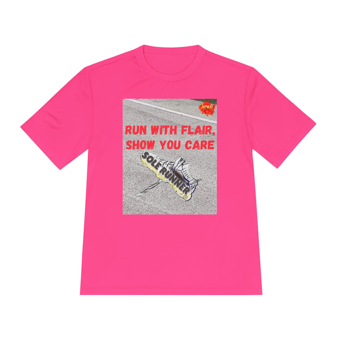 Run With Flair Show You Care-Whimsical Moisture Wicking Unisex T-Shirt For Runners