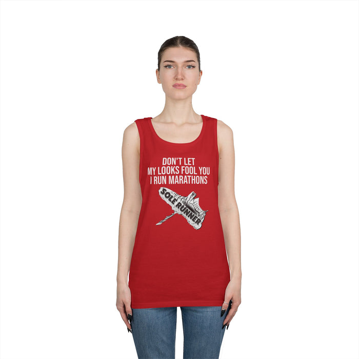Don't Let My Looks Fool You. I Run Marathons: Unisex Heavy Cotton Tank Top