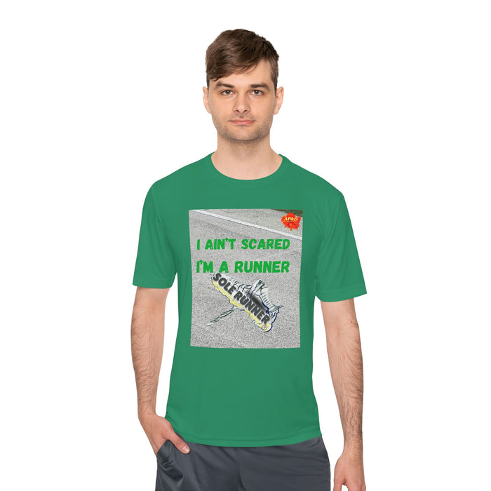 I Ain't Scared, I'm A Runner, Whimsical Moisture Wicking Unisex T-Shirt for Runners