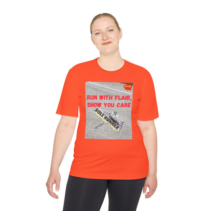 Run With Flair Show You Care-Whimsical Moisture Wicking Unisex T-Shirt For Runners