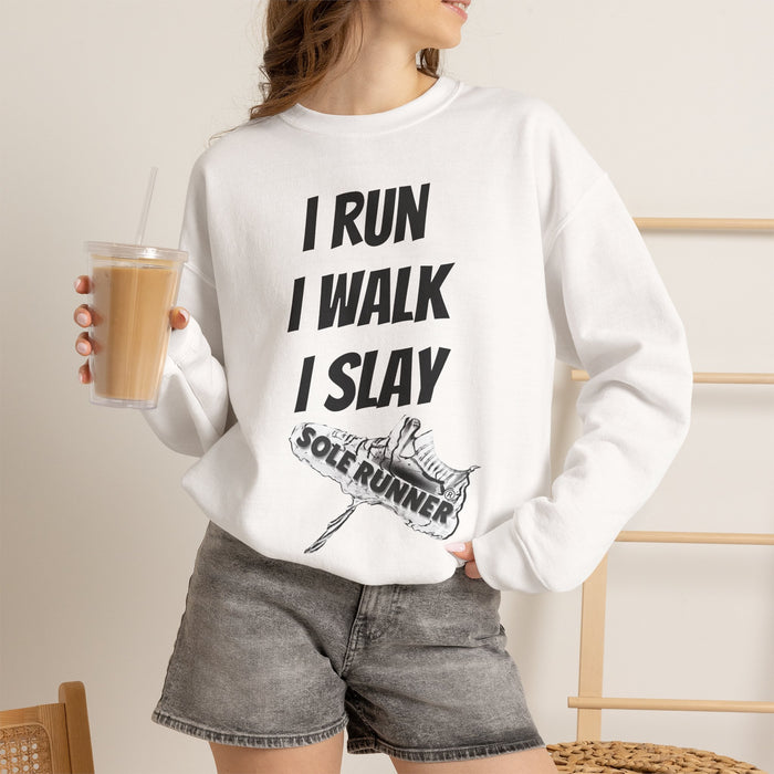 I Run. I Walk. I Slay Miles: Unisex Heavy Blend™ Crewneck Sweatshirt